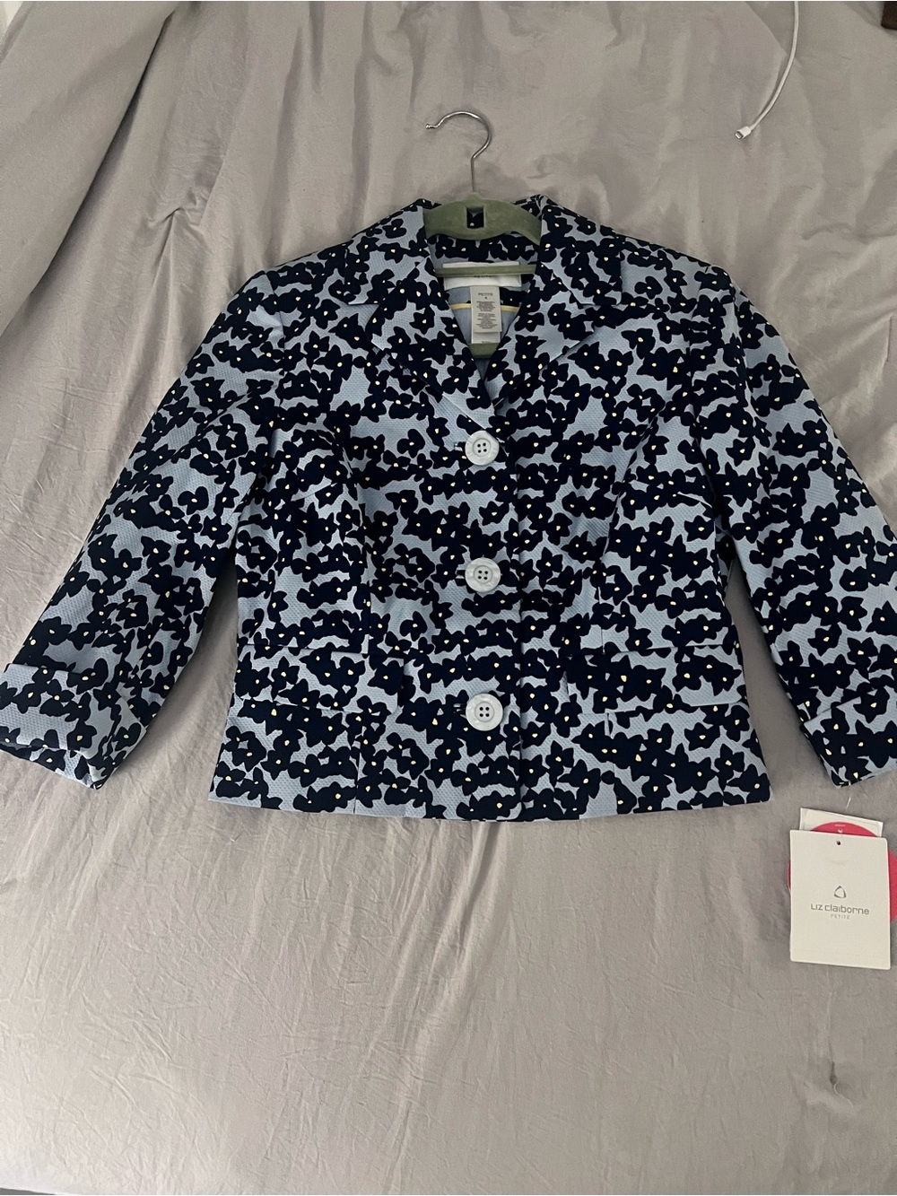 Liz Claiborne Light Blue and Navy Floral Button Jacket